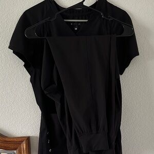 Med Couture Black V-Neck Scrub Top and Pants Set- med bottom small top